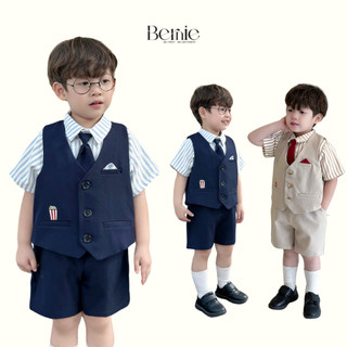  Bộ Vest Cộc Tay Bé Trai FASTFOOD Bernie Áo Sơ Mi Kẻ 4 Chi Tiết - Bộ Bé Trai Hàn Quốc 4 Chi Tiết Siêu Bảnh Mã 0824B49 
