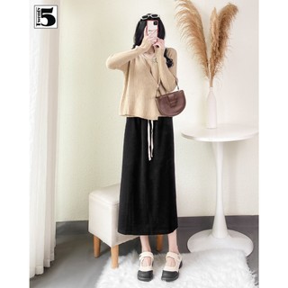  Chân váy thun nữ Twentyfive dáng suông dài gân tăm xẻ sau cạp chun co dãn 5112 