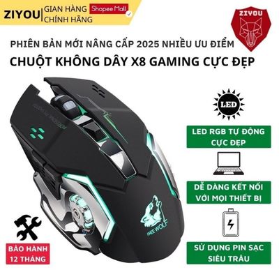 Chuột máy tính không dây Gaming ZIYOU X8 có đèn LED tự động đổi màu, kết nối 2.4GHZ chuyên game