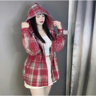Áo Khoác Sơ Mi Nam Nữ Kẻ Caro  Flannel Có Mũ,Chất Dạ Hàng Cao Cấp Dày Dặn.Form Rộng Uniex
