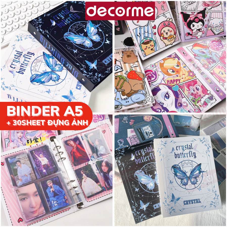 Binder đựng card sheet a5 DecorMe clb đựng card binder butterfly, sanrio, kuromi đựng card bo góc kp