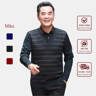 [Hỏa Tốc Hà Nội] Áo Len Trung Niên Nam STY Lót Nỉ Nhung Mềm Mịn Ấm Áp Phối Cổ Sơ Mi Lịch Lãm, Áo Len Tặng Bố Hàng Quảng