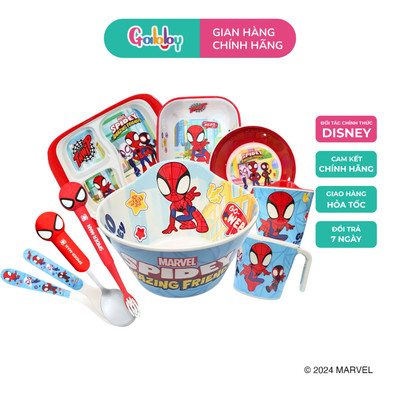Khay, Bát, Đũa, Thìa, Tô Ăn Dặm Cho Bé Gabby Hình Spiderman Đáng Yêu Chất Liệu Nhựa Melamine Cao Cấp