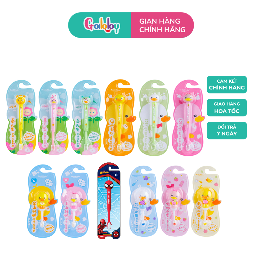 Bàn Chải Đánh Răng Cho Bé Gabby Lông Mềm Mịn Hình 3D Spiderman, Khủng Long, Hạt Đậu, Vịt Đáng Yêu