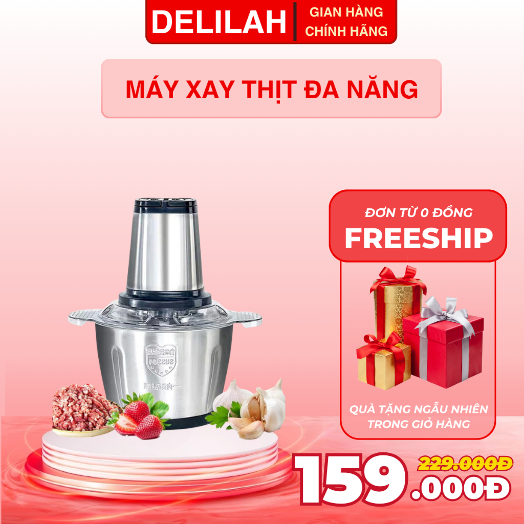 Máy Xay Thịt Inox Đa Năng 4 Lưỡi Đa Năng  Xay Thực Phẩm 2l Công suất 300W Bảo hành 12 tháng