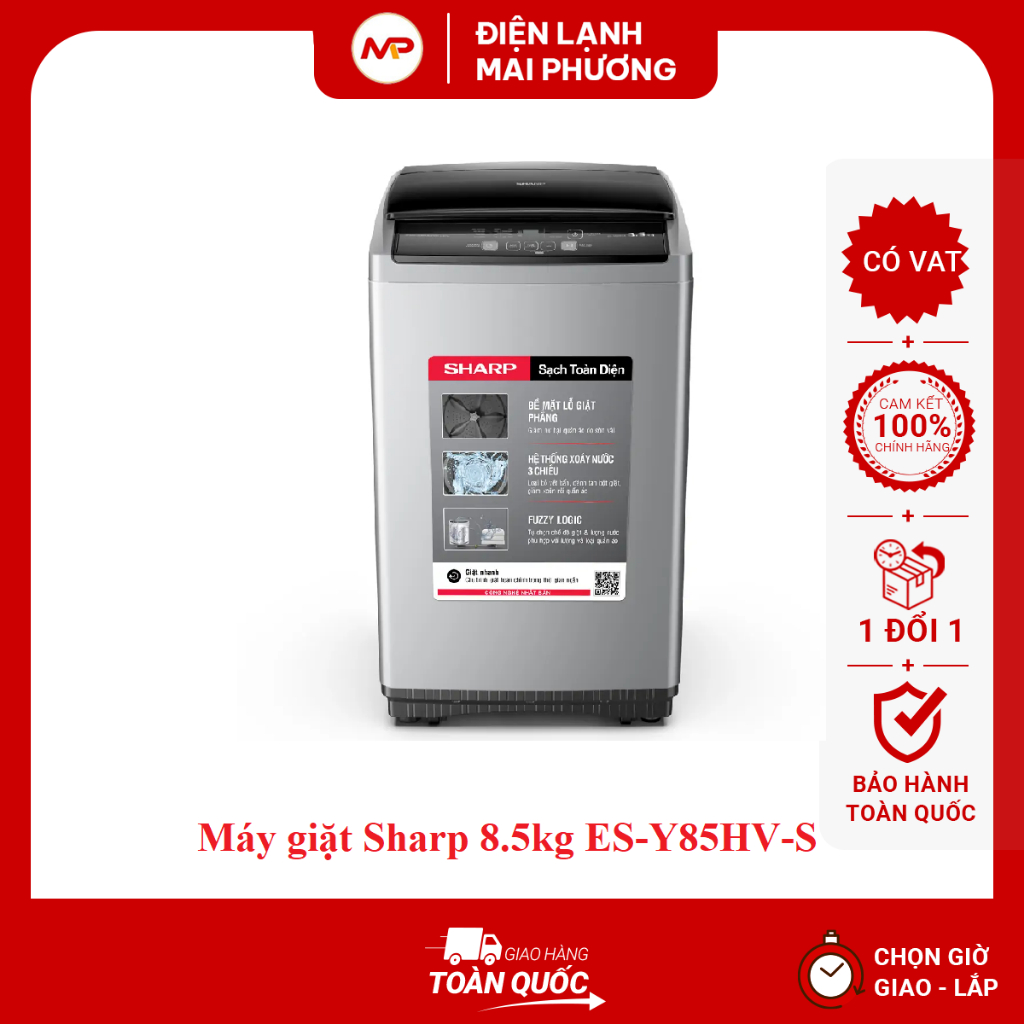 Máy Giặt Sharp 8.5 Kg ES-Y85HV-S - (Bảo hành toàn quốc)