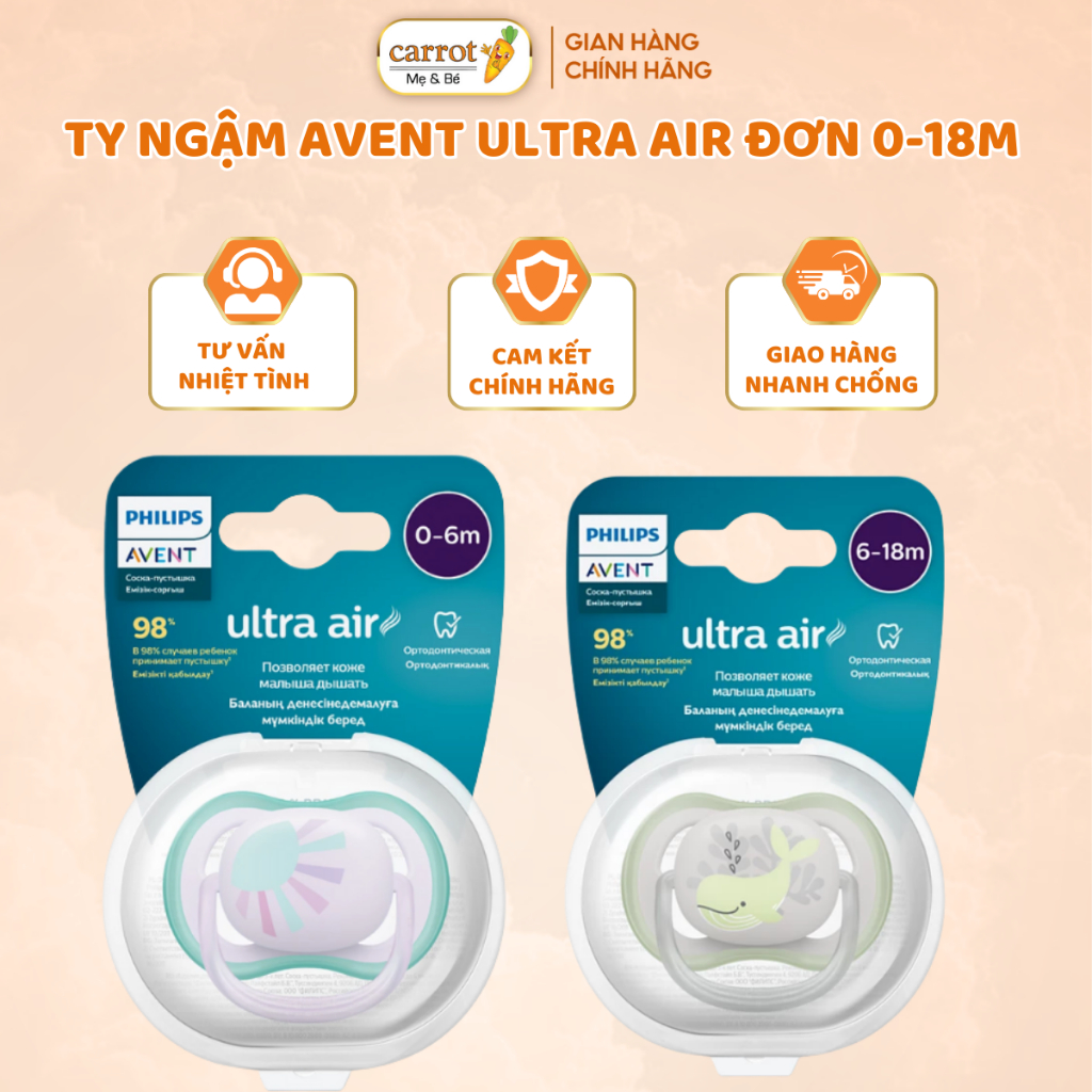 Ty Ngậm Avent Ultra Air Đơn 0-18M, Ti Ngậm Philips Avent Siêu Mềm Thông Thoáng