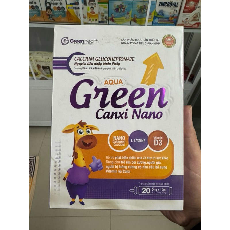 (Chính hãng)- CANXI NANO AQUA GREEN (Hộp 20 ống)- Cải thiện còi xương, loãng xốp xương.