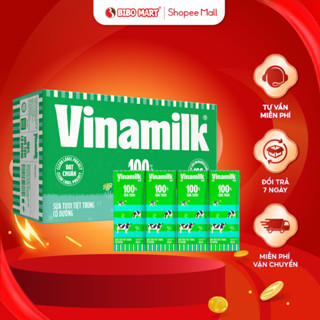 Thùng 48 Hộp Sữa Tươi Tiệt Trùng Vinamilk Có Đường Giúp Bé Cao Lớn Khỏe Mạnh 110ml 180ml  - Bibomart