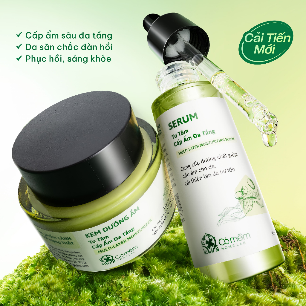 Bộ Chăm Sóc Da Khô Cấp Ẩm Serum Kem Dưỡng Tơ Tằm Dưỡng Mềm Căng Mịn Cỏ Mềm
