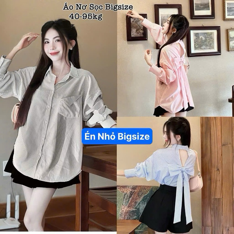 Áo Sơ Mi Nữ Tay Dài Đính Nơ Phía Sau Lưng Form Rộng Bigsize Xinh Đẹp Cao Cấp Dễ Thương Freesize 50-95kg Top Áo Sơ Mi