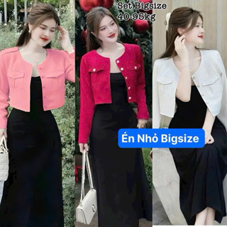 Thời Trang Bigsize - Set Váy Đầm Body 2 Dây Thun Tăm+Áo Khoác Crotop với tone Màu Đỏ Hot Hit Thiết Kế Dự Tiệc Nữ 50-95kg