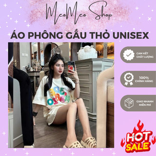 Áo Phông Nam Nữ Phối màu Kèm 2 gấu thỏ cute đáng yêu, chất Cotton, Cổ tròn phong cách Top Women