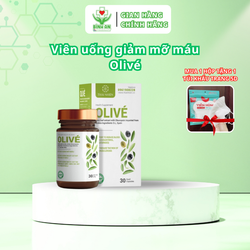 Olivé - Chiết xuất lá oliu giúp giảm mỡ máu, giảm nguy cơ xơ vữa mạch máu - Hộp 30 viên - PNT Bình An