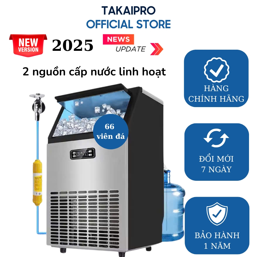 Máy làm đá viên TAKAIPRO TK-HZB80 - phiên bản 2025 nâng cấp 66 viên đá, 2 cách cấp nước linh hoạt