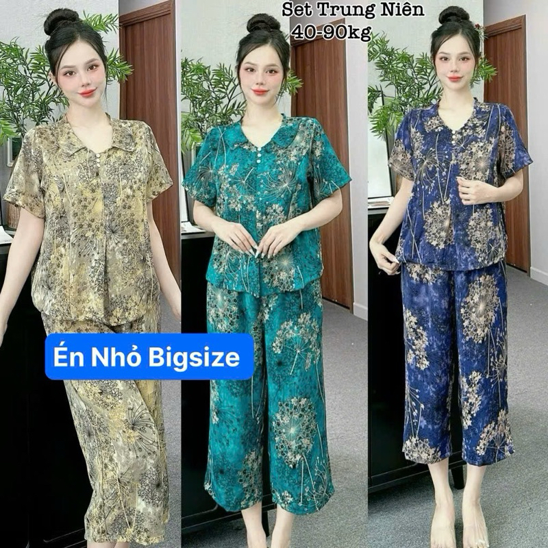Đồ Bộ Trung Niên Áo 3 Nút Quần Dài 9 Tấc Cho Mẹ, Cho Bà Mặc Nhà có Bigsize Lụa Mango Cao Cấp Sang Tr