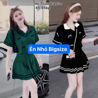  Thời Trang Bigsize - Set Áo Cổ Bẻ Nơ Nổi Mix Chân Váy Xếp Ly Có Lót Trong Vải Thun Tăm Hot Hit Nữ Cao Cấp Xinh 40-95kg 