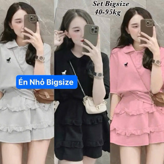 Thời Trang BIGSIZE ÉN NHỎ - Set Áo Thêu Ngựa Kèm Chân Váy Xếp Ly Bèo Ngắn Thể Thao Vải Thun Tăm Cổ Bẻ Giá Rẻ 40-95kg