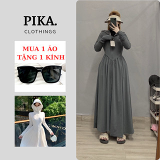 [2 LỚP] Áo Váy chống nắng toàn thân nữ chất thun lạnh chống tia UV, BẢN MỚI MŨ VÀNH TO, TÚI CÓ KHOÁ KÉO PIKA.CLOTHINGG