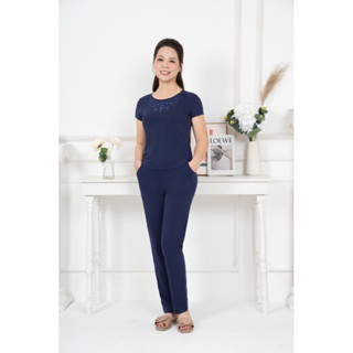 BỘ MẶC NHÀ WONNER 25034 ÁO CỘC TAY QUẦN DÀI CHẤT LIỆU COTTON