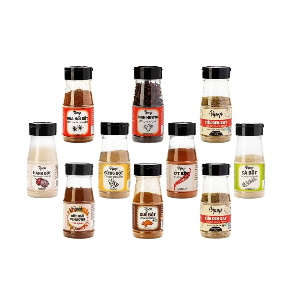 Gia vị nấu ăn Vipep (bột hành, tỏi, gừng, sả, riềng, nghệ, ớt, tiêu, quế, ngũ vị hương, thì là ...)