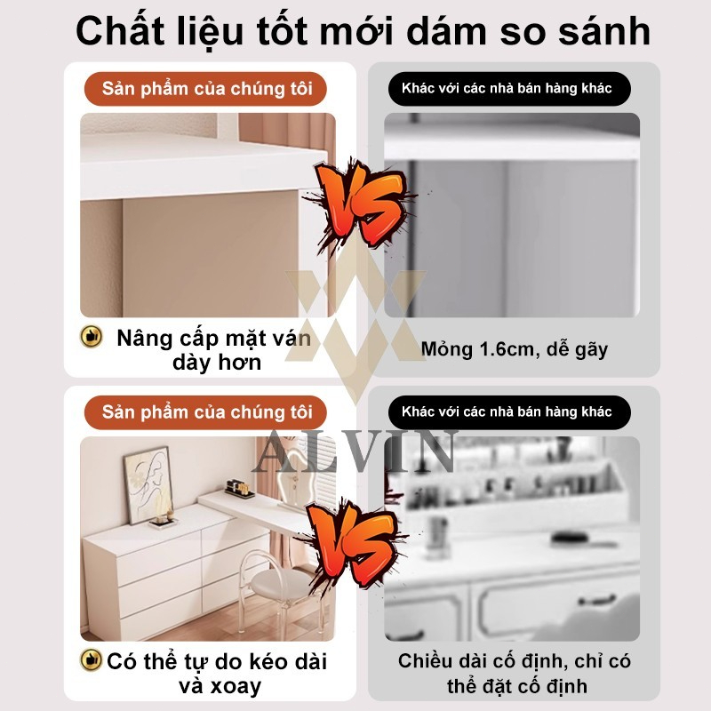 ALVIN 2m bàn trang điểm bàn phấn bàn làm việc có thể mở rộng kèm tủ để đồ tủlưu trữ tủ đầu giường | BigBuy360 - bigbuy360.vn