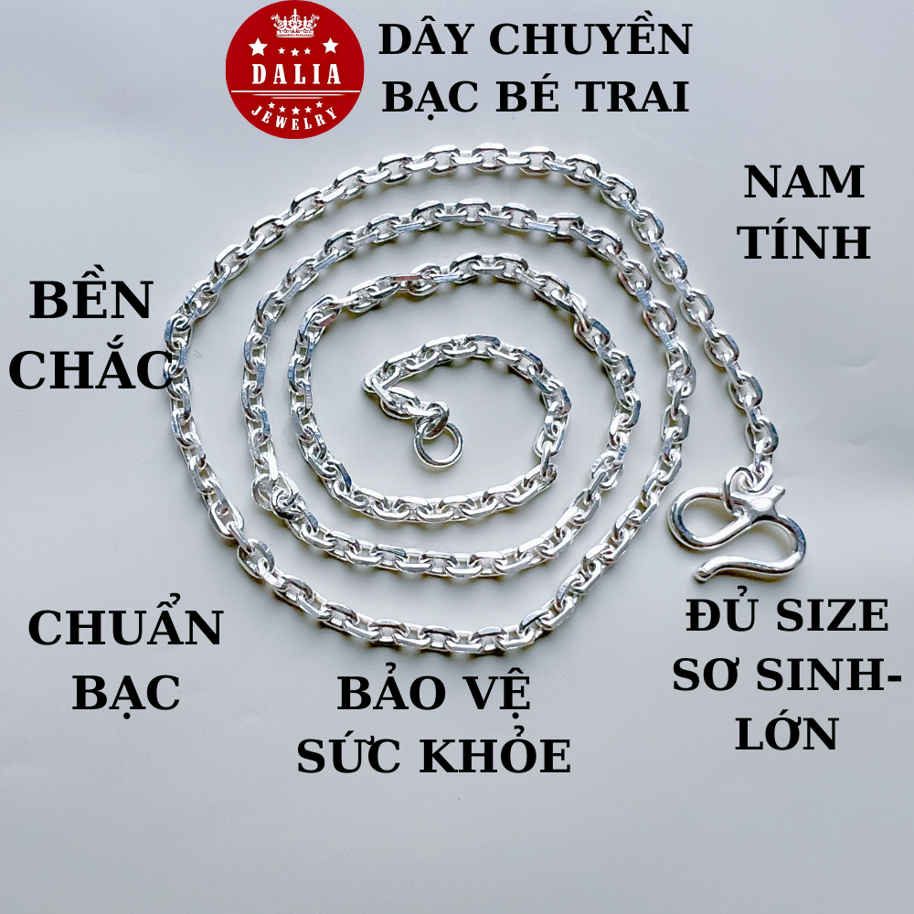 Dây chuyền bạc cho bé trai chuẩn bạc ta DaLiA Jewelry cho bé trai sơ sinh, quà thôi nôi dây vuông