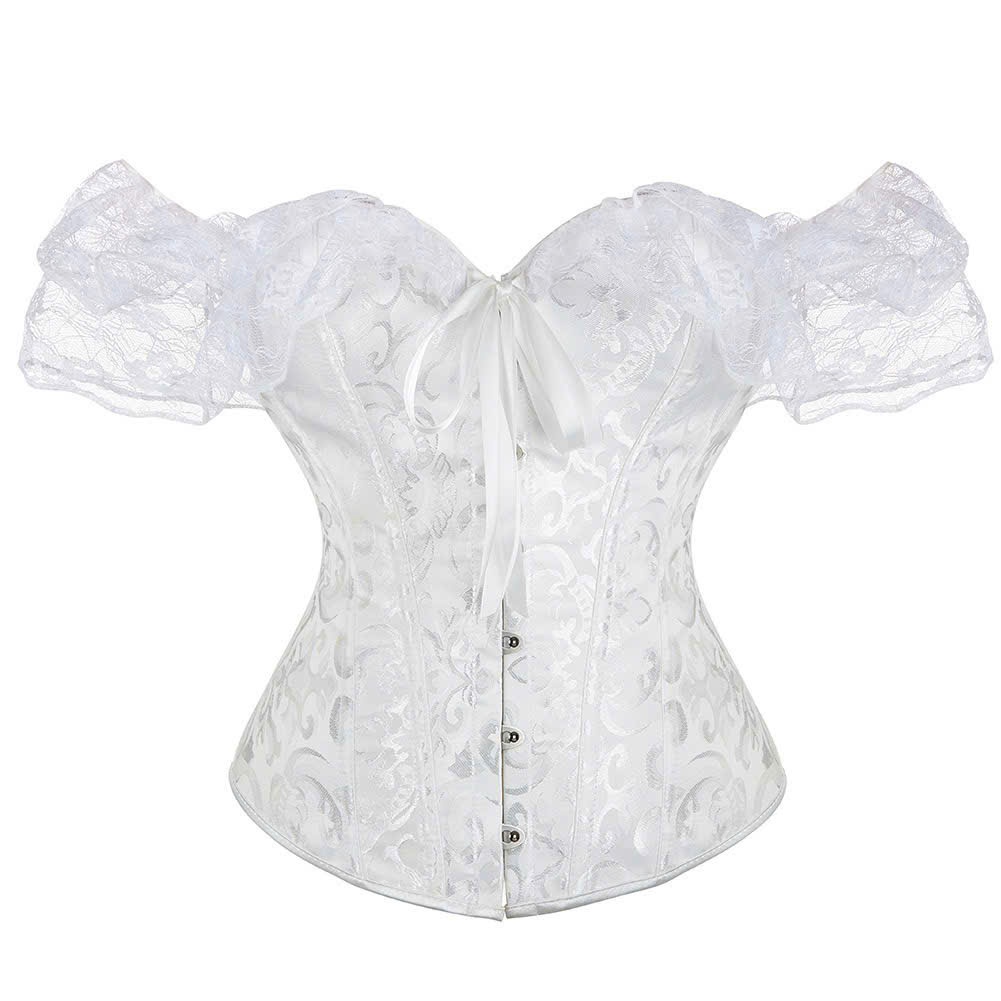 [Corset Charm] Corset Áo Corset Trễ Vai Phối Vải Ren Sang Trọng