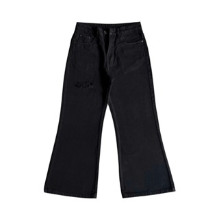 Quần Baggy Jean Ống Loe Đen Trơn Rách Đùi TRAPPER CLUB