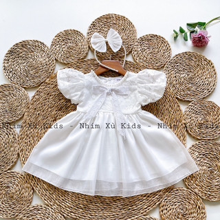   4-28kg  Váy Ren Trắng Phối Lụa Nến NHÍM XÙ KIDS Cho Bé Gái 1 Tuổi Đến 8 Tuổi V080 
