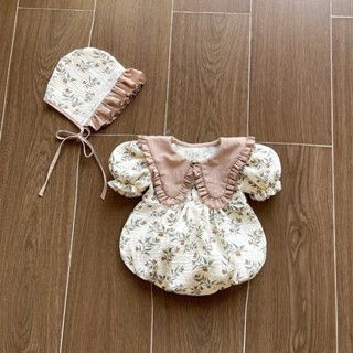 Set Body Họa Tiết Hoa Lá Kem Kèm Nón Cho Bé Gái Sơ Sinh 1 2 Tuổi MINTSCLOSET - BS6403