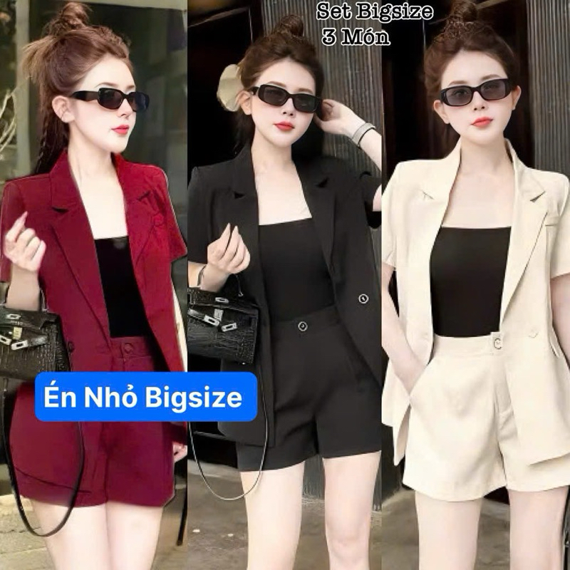 Set Vest Tay Ngắn Bigsize Nữ Quần Short Công Sở - Set 3 Món Lụa Chéo Thái Thiết Kế Dự Tiệc Nữ Cao Cấ