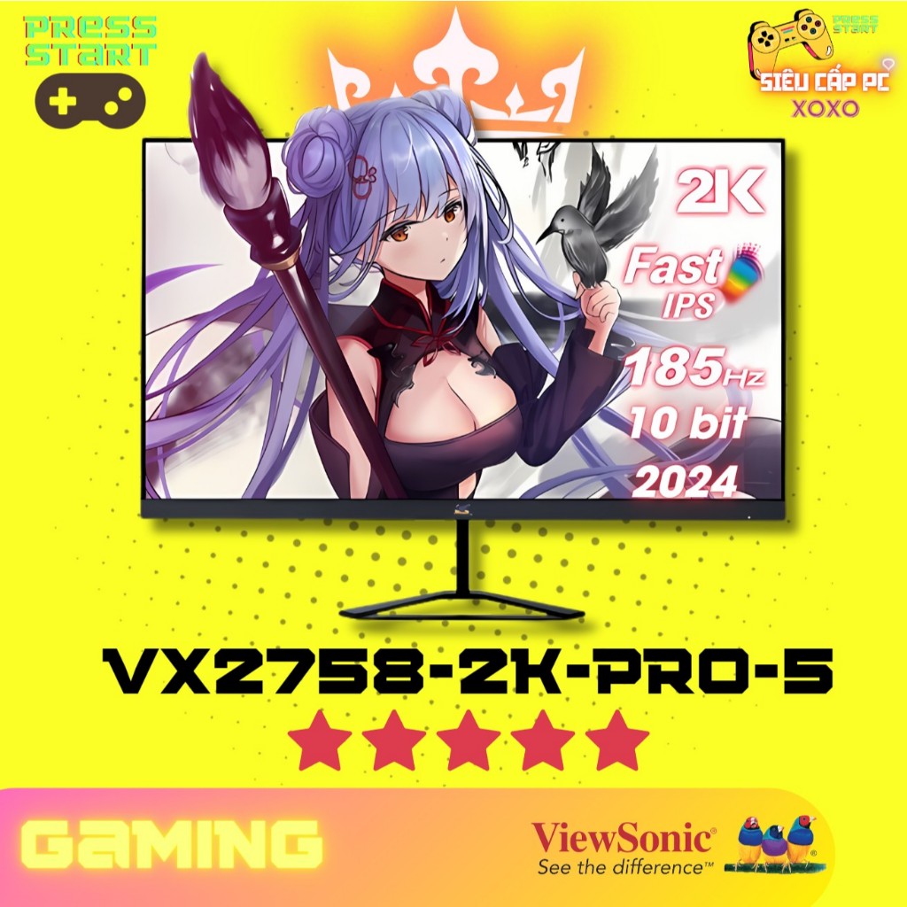  Màn hình ViewSonic VX2758 27 inch 2K  27'' FastIPS 2K 185Hz 1ms FreeSync  Hàng chính hãng mới 100% 