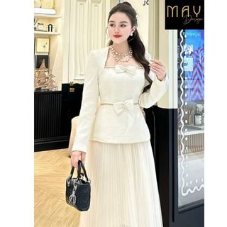 Set Dạ Tweed MAY Màu M51 Kem Sáng Da – Set Váy Dạ Tiểu Thư MAY Sang Trọng Thanh Lịch