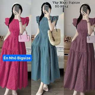 Váy Maxi Kẻ Caro Xòe Eo Chun Vải Thô Đũi Cao Cấp Có Bigsize Giá Rẻ Dễ Thương Thanh Lịch Đi Biển Hot Hit Đủ Size 50-95kg