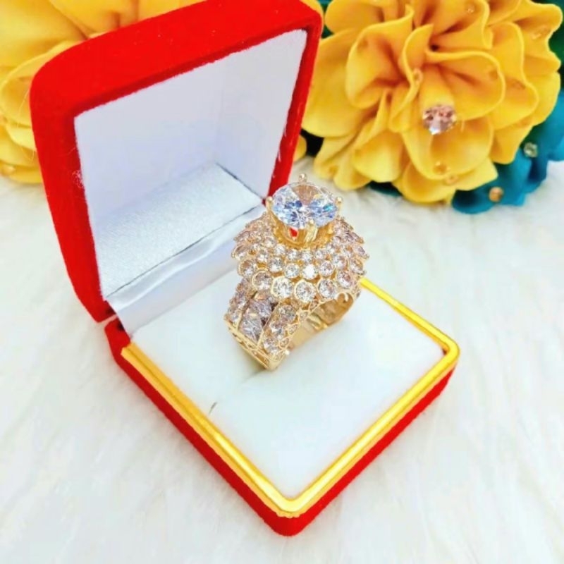 Nhẫn Nữ Hoàng Đồng Đỏ To Màu Vàng 750 Miền Tây