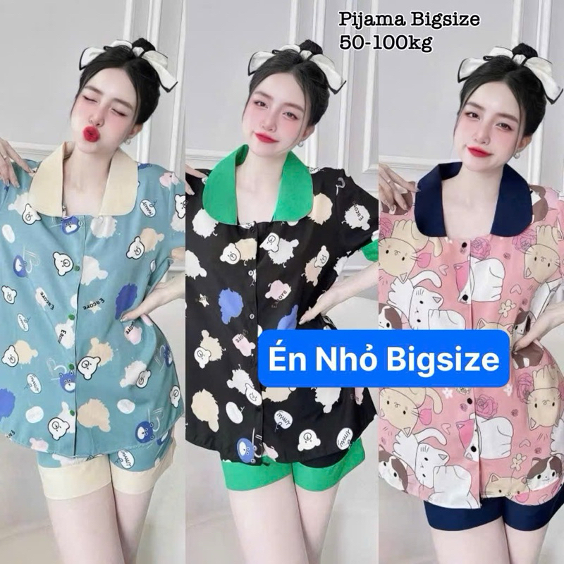 Đồ Bộ Bigsize - Đồ Ngủ Mặc Nhà Bộ Đùi Pijama Bigsize Lụa Cao Cấp Xinh Xắn 50-100kg Nhung Quần Ngủ Nh