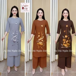  Áo dài cách tân đi chùa Vải tằm ý mềm mịn không nhăn Áo dài thêu hoa sen thanh lịch Áo dài đi chùa tặng mẹ L1-3 