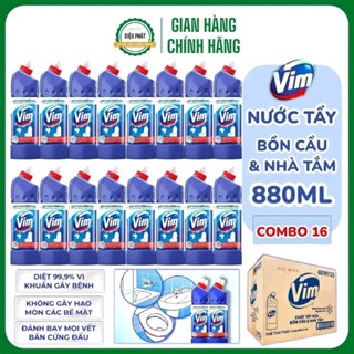 Thùng 16 Nước Tẩy Bồn Cầu Vim Diệt Khuẩn Xanh Biển Làm Sạch Toilet Nhanh Chai 880ml