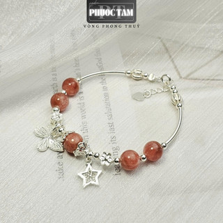 Vòng Tay Đá Đào Hoa Mix Charm Bạc Ta Phước Tâm, Vòng Phong Thủy , Mang Năng Lượng Tích Cực, May Mắn, Nhiều Tài Lộc