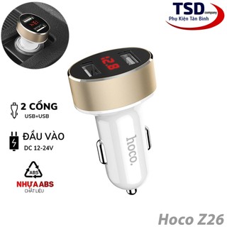 Tẩu sạc xe hơi 2 cổng usb hoco z26 chính hãng