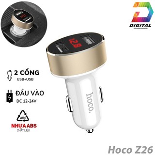 Tẩu sạc xe hơi 2 cổng usb hoco z26 chính hãng