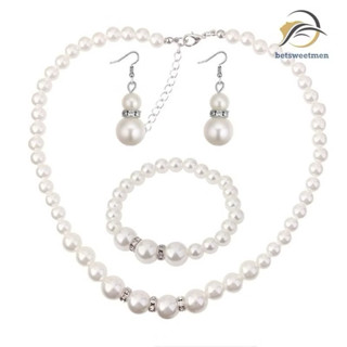 Set 3 chi tiết vòng Ngọc Trai Dây Chuyền Lắc Tay Bông Tai Quyến Rũ Bộ Trang Sức Quà Tặng phối cùng áo dài siêu xinh