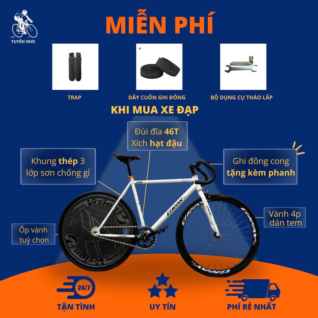 Xe đạp Fixed Gear Gray Pro khung thép xích hạt đậu tùy chọn ốp vành mẫu mới 2025