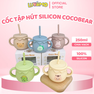 Cốc tập uống nước ly tập hút cho bé silicon Cocobear có chức năng đẩy nắp tiện lợi dung tích 250ml