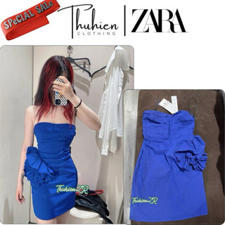 THUHIENZR (sẵn S M)Váy mini ZARA 5580/017 xếp nếp co giãn hoa xanh đập(kèm ảnh thật)
