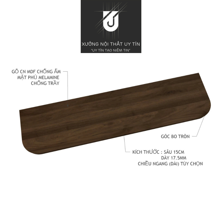 Kệ Bo Góc Treo Tường,(Bo Tròn 2 Góc),Gỗ MDF Chống ẩm,(30cm-1mét2) tùy chọn.