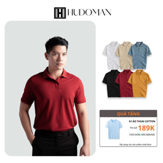 Áo thun polo nam trơn tay ngắn HUDOMAN form slimfit chất vải cotton CVC co giãn thoáng khí bền màu AOPOLO-004