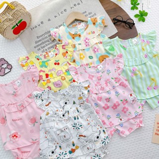 [7-13kg] Bộ Quần Áo Bé Gái, Đồ Bộ Mặc Nhà Bé Gái Vải Tôn (Tole-Lanh) mẫu cánh bèo ngực Mềm-Mịn-Mát MeGauu - BTG62