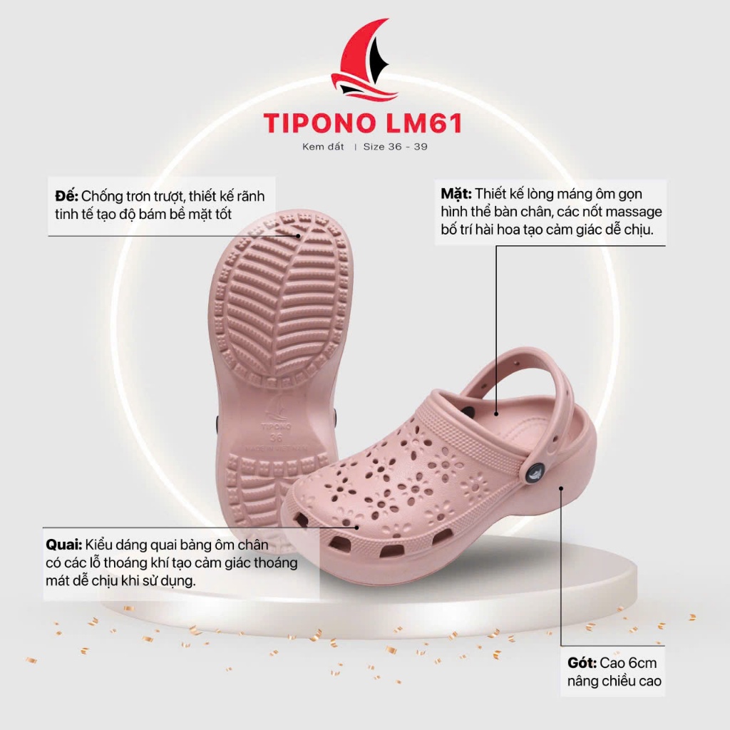 TIPONO LM61 [Tặng Charm Ngẫu Nhiên] Dép Sục Nữ Họa Tiết EVA Đúc Nguyên Khối Êm Nhẹ Chống Trượt